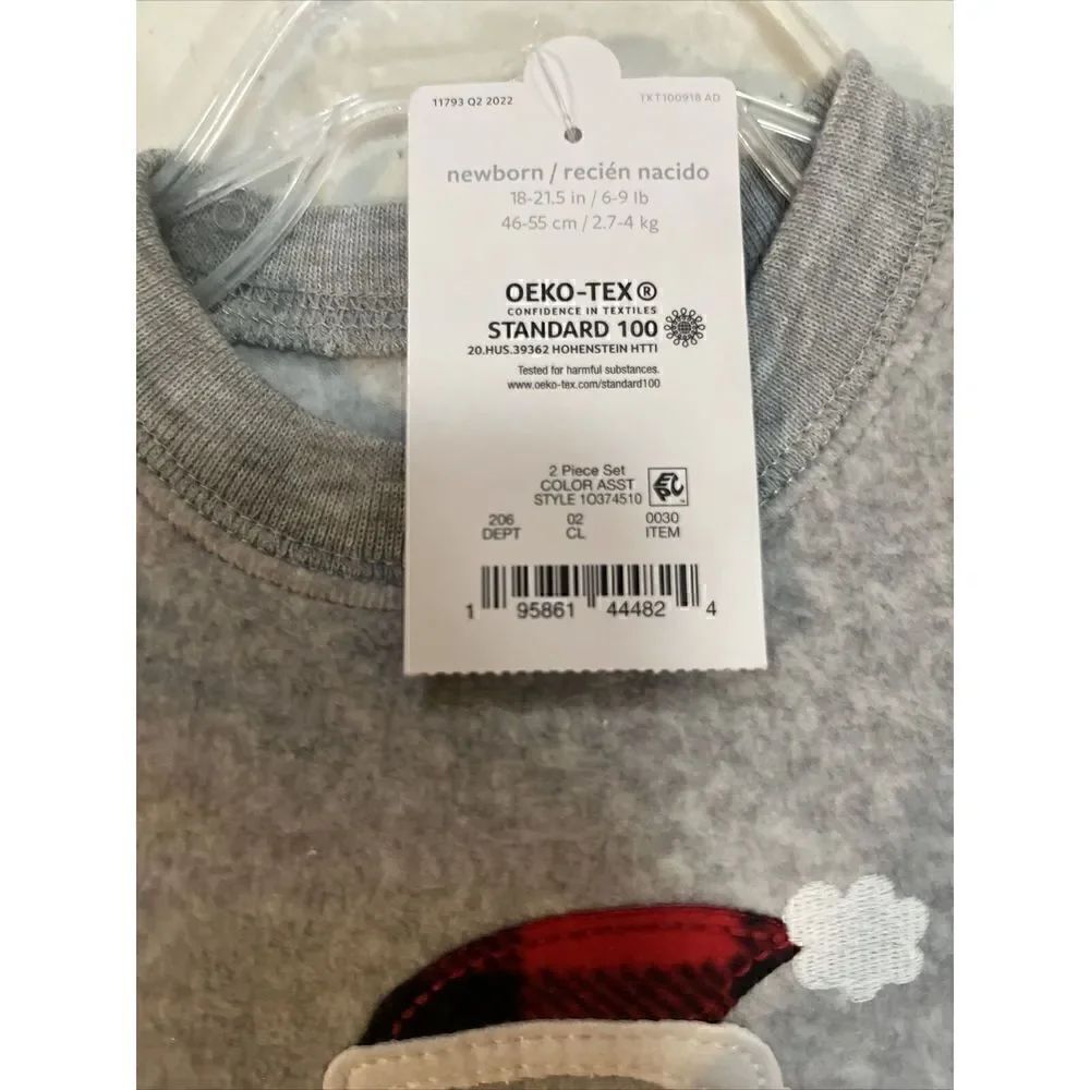 Carter's Infant Buffalo Checkered Top& Bottom Set-Gray/Red NEWBORN - Picture 5 of 5